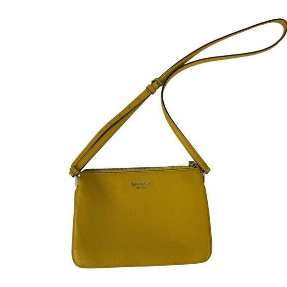 Kate Spade Jackson Triple Gusset Crossbody Bag Pebble Leather Vibrant Canary - Picture 2 of 16